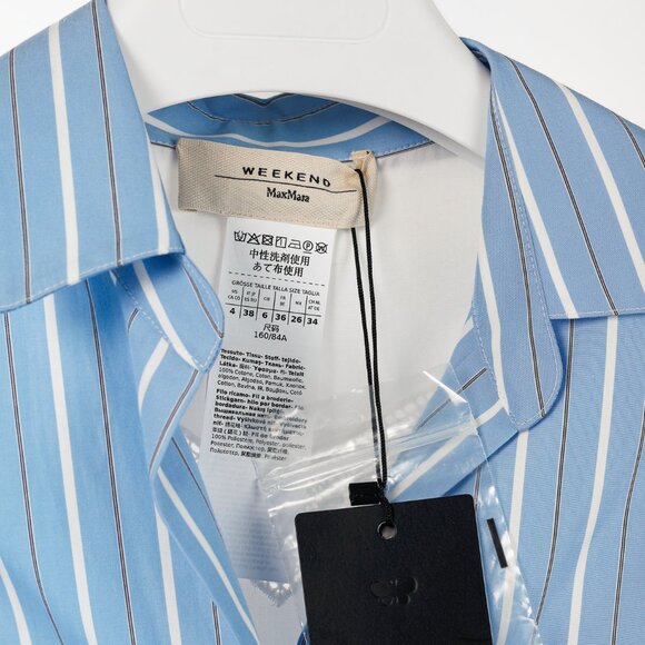 Weekend Max Mara Nadar Light Blue Striped Embroidered Cotton Poplin Shirt - Picture 11 of 16